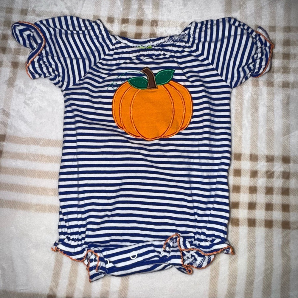 Classic Whimsy Kids Pumpkin Applique Romper 6M Halloween Fall